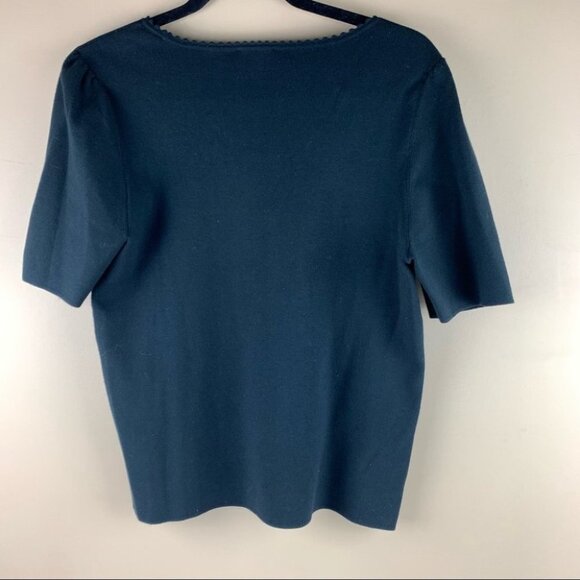 Talbots  Petite Black Short Sleeve Knit Top Scalloped Neck size Large Petite - Picture 2 of 9
